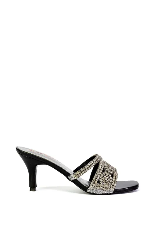 Dominica' Diamante Mid Stiletto Heel Mule Sandals - XY London