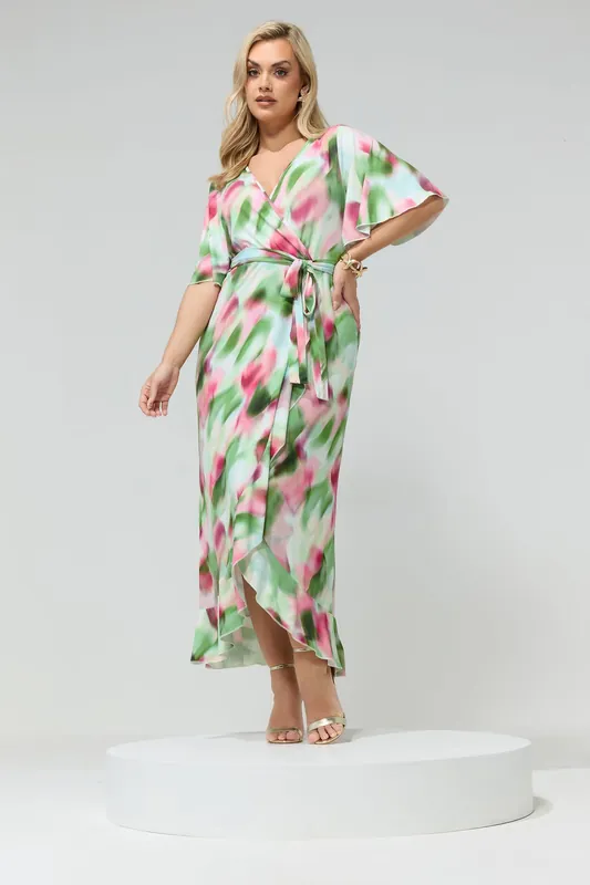 Abstract Ruffle Hem Wrap Dress - Yours