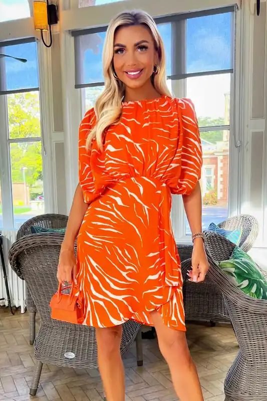 Blood Orange Printed Batwing Mini Dress - AX Paris