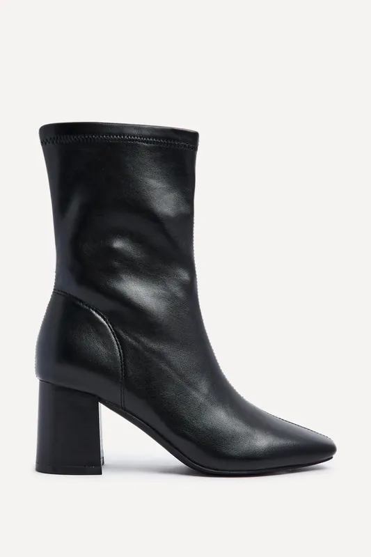 Bronx Black Faux Soft Leather Block Heel - Linzi