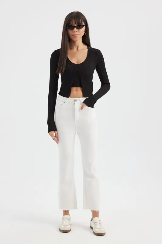 Knitted V-Neck Long Sleeve Cardigan & Crop Top Twin Set