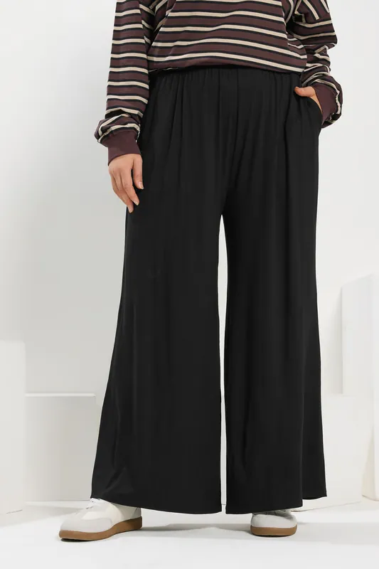 Wide Leg Stretch Trousers - Yours
