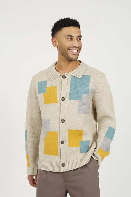 Abstract Block Pattern Cardigan - Brave Soul