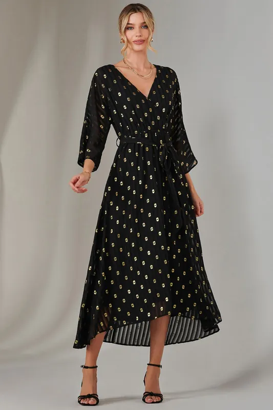 Plain Gold Spot Chiffon Dress - Jolie Moi