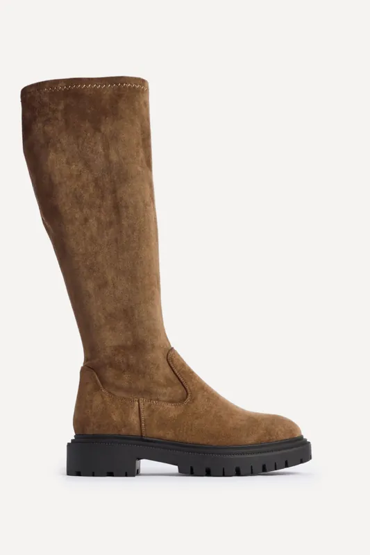 Hallie Tan Faux Suede Long Boots - Linzi