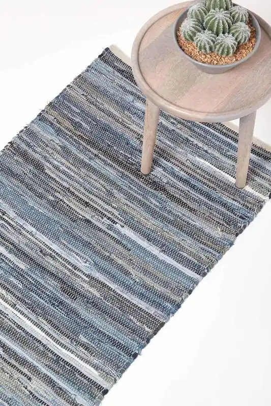Denim Handwoven Striped Chindi Hall Runner, 66 x 200 cm - Homescapes