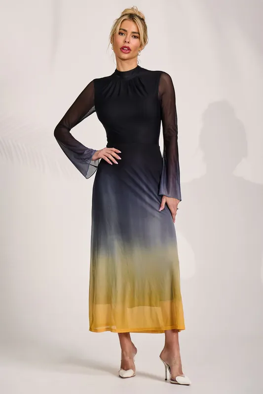 Long Sleeve High Neck Mesh Dress - Jolie Moi