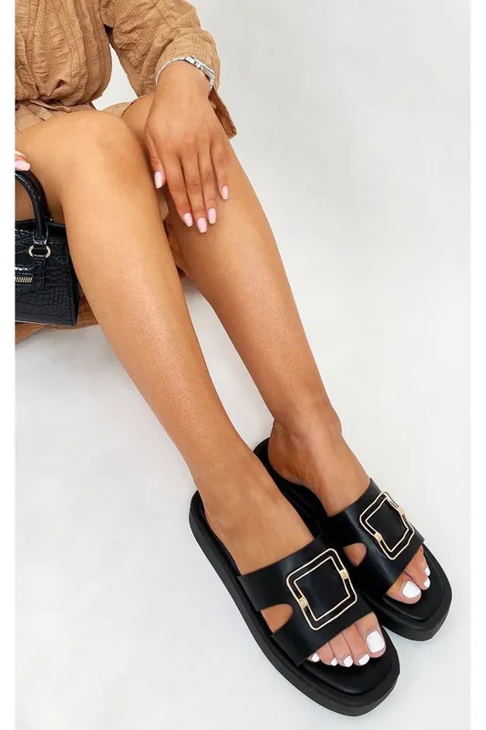 A Faux Leather Slip On Sandals - IKRUSH
