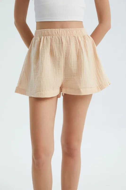 Linen High Waist Elastic Waist Shorts - Hiccup