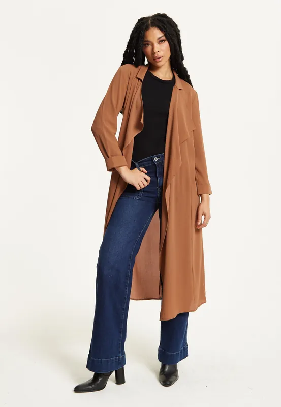 Camel Waterfall Duster Coat - Liquorish