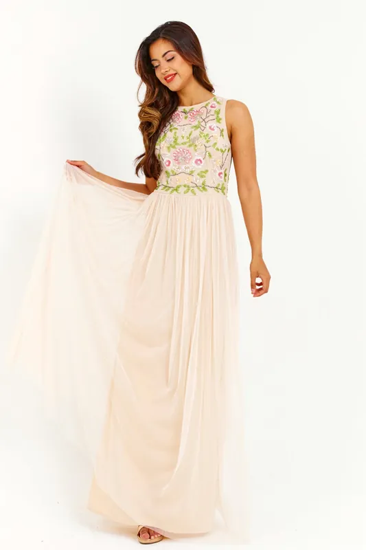 Apricot Handmade Embellished Detail Maxi Dress - LuvForever Fashion