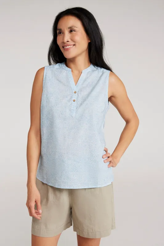 Petra' Button Neck Summer Camping Cotton Sleeveless Shirt - Mountain Warehouse