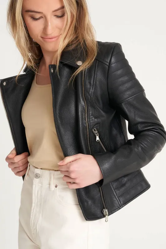 Ribbed Asymmetric Biker Jacket - Barneys Originals