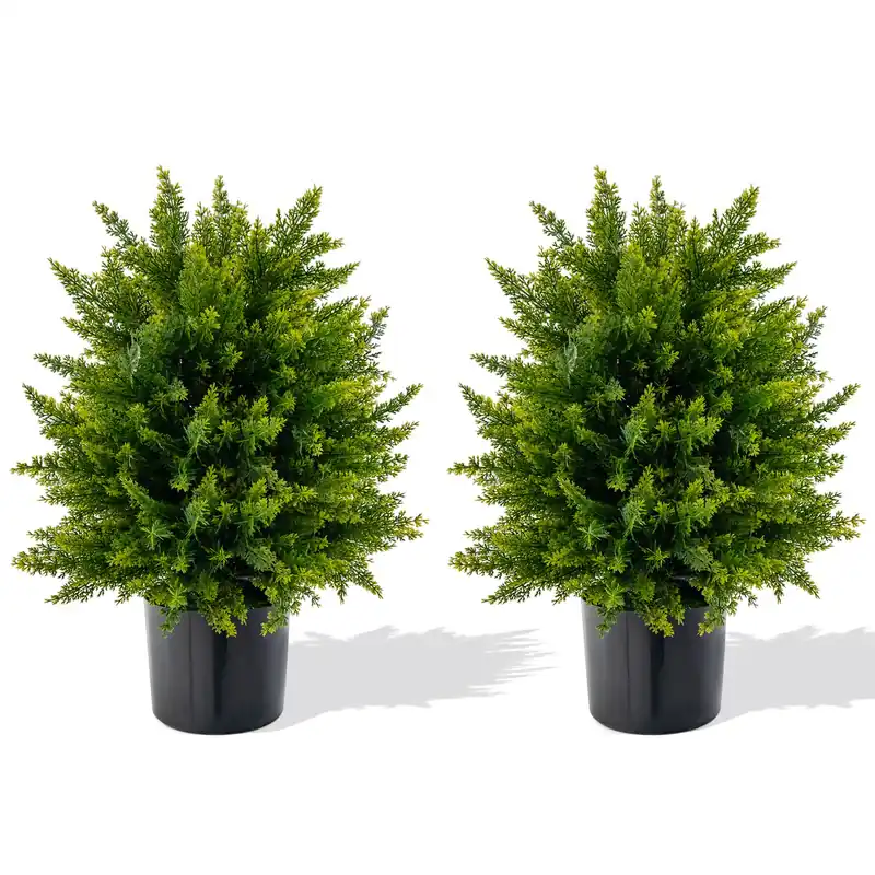 2-Pack Artificial Cedar Topiary Ball Tree Faux Potted Tree Plants 50CM