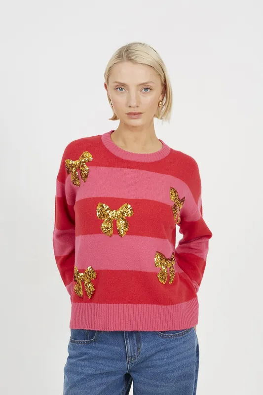 Stripe Sequin Detail Christmas Jumper - Brave Soul