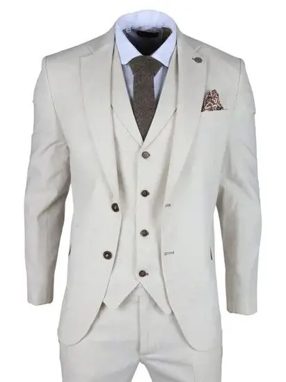 3 Piece Linen Formal Summer Wedding Suit - Infinity Leather