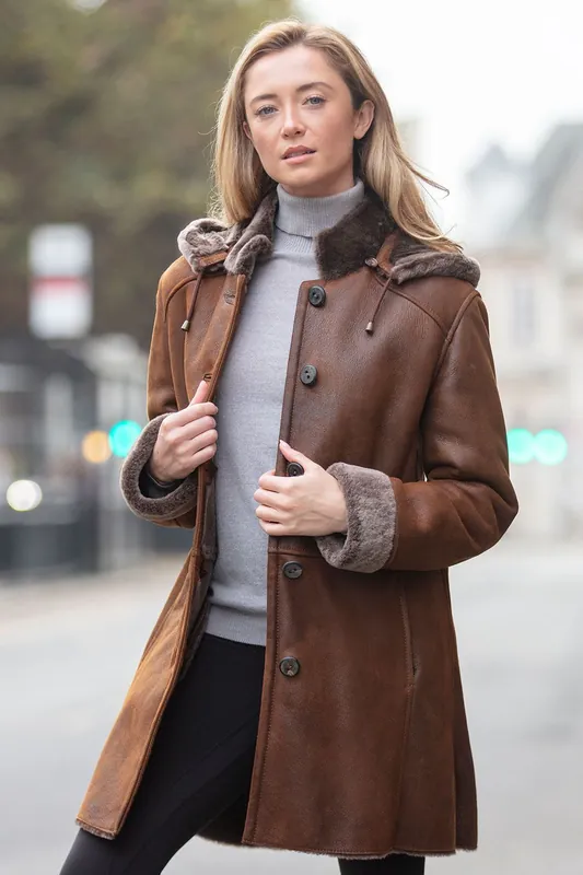 Lynette' Sheepskin Duffle Coat - Ashwood Leather
