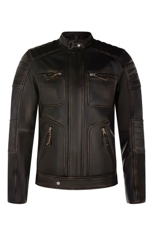 Vintage Leather Retro Biker Jacket - Milan