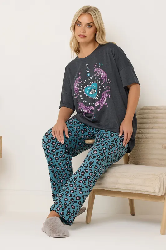 Leopard Wide Leg Pyjama Set - Yours