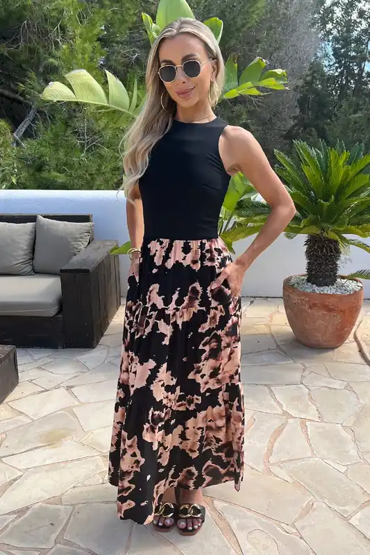 Black Abstract Print 2 In 1 Smock Midi Dress - AX Paris