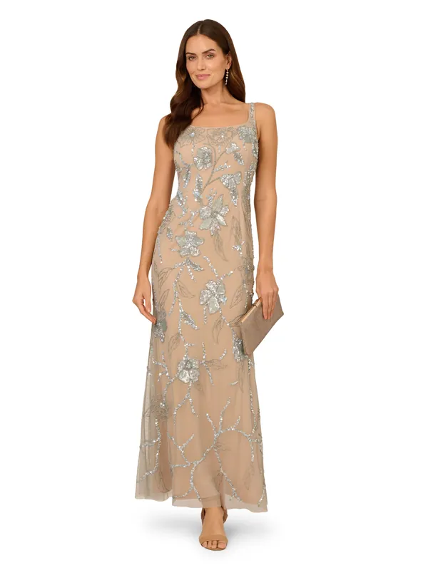 Beaded Mermaid Long Dress - Adrianna Papell