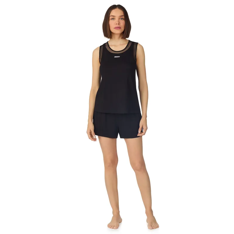 Sleeveless crew tank and short boxer pyjama set in black - DKNY
