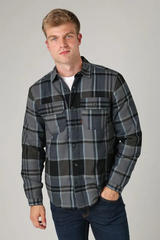 Cotton Checked Long Sleeve Shirt with Borg Lining - Tokyo Laundry