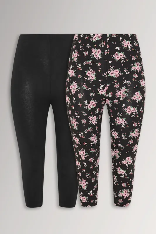 2 Pack Floral Cropped Leggings - Yours