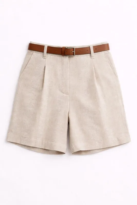 High Waist Wide Leg Belted Tailored Shorts - MixRay