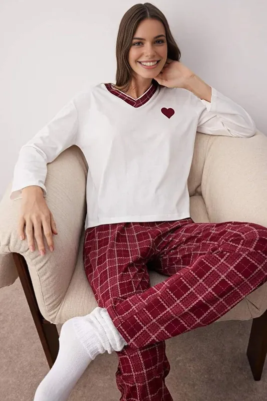 2-Piece 100% Cotton Checked Pocket Detail Pajama Set
