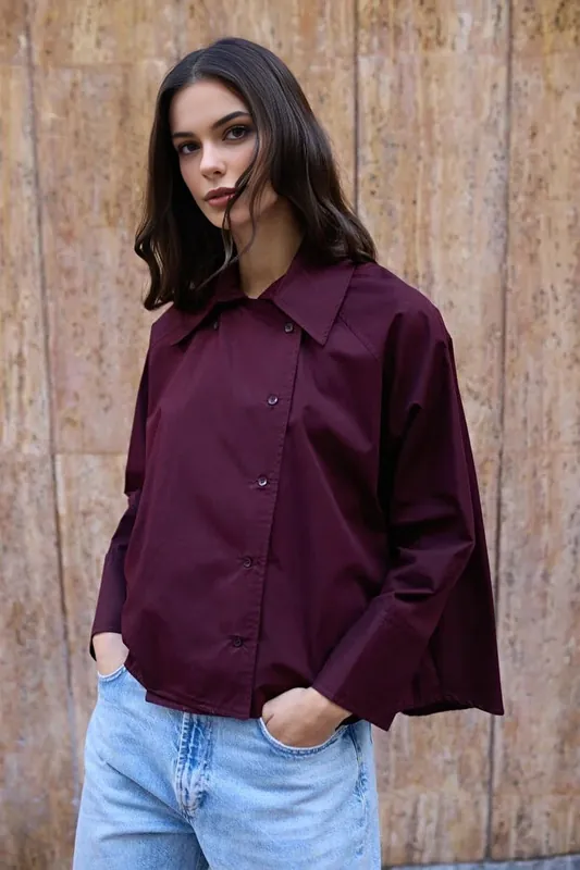 Asymmetric Button Front Oversized Cotton Poplin Shirt - WOVCOR