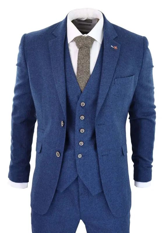 3 Piece Tweed Wool Twill Vintage Classic Suit - Infinity Leather
