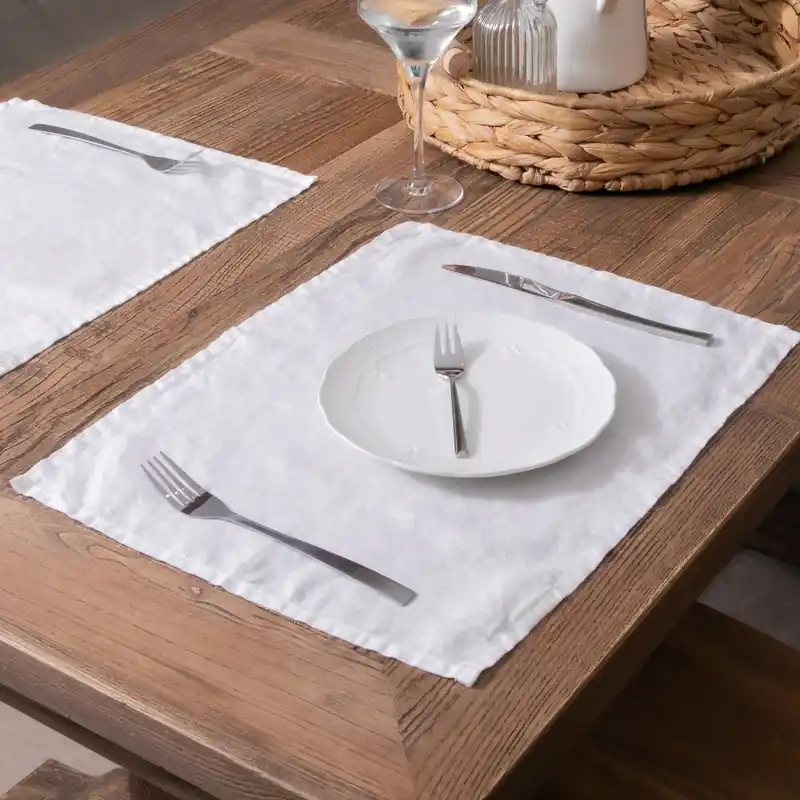 White Set of 4 100% Linen Placemats - Native Natural