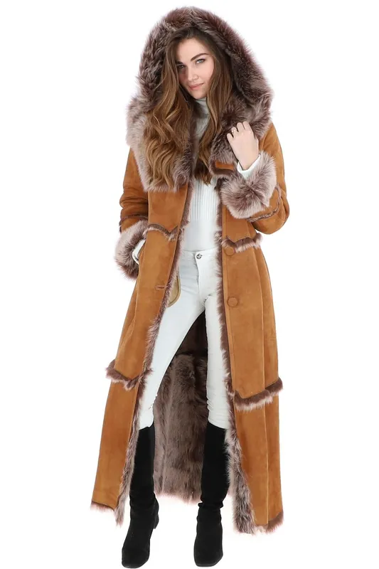 Sophia' Long Length Sheepskin Coat - Ashwood Leather