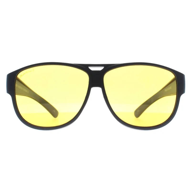 Aviator Matte Black Yellow Polarized FO6 Fit Over Glasses Night Driving Sunglasses - montana