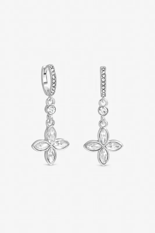 Silver Plated and Crystal Clover Earrings - Jon Richard
