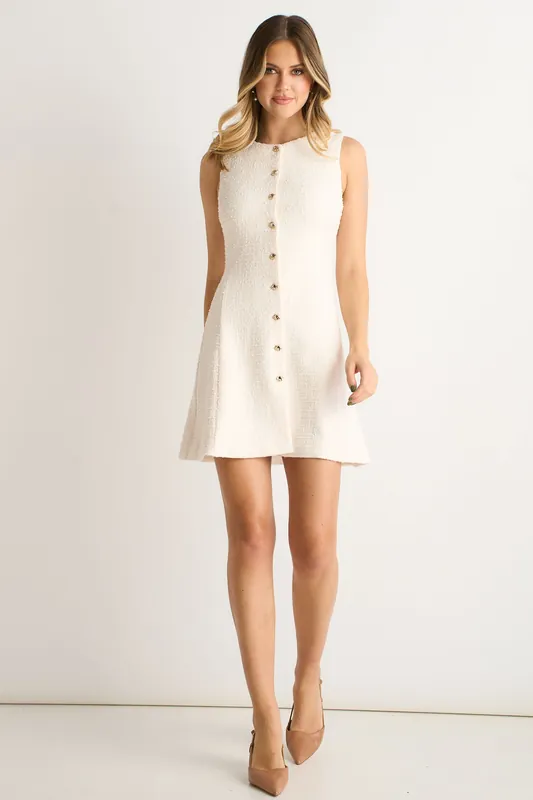 Cream Boucle Button Through Mini Dress - Gini London