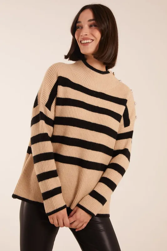 High Neck Striped Jumper - Blue Vanilla