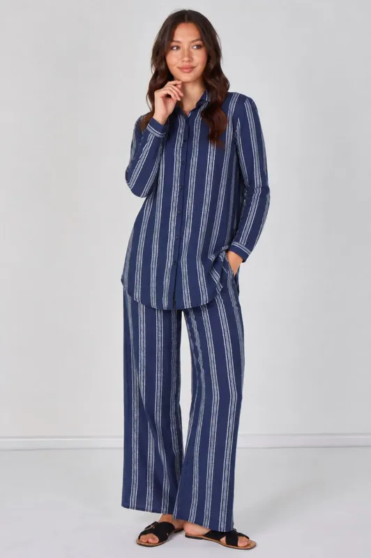 Navy Stripe Shirt and Trouser Co-Ord Set