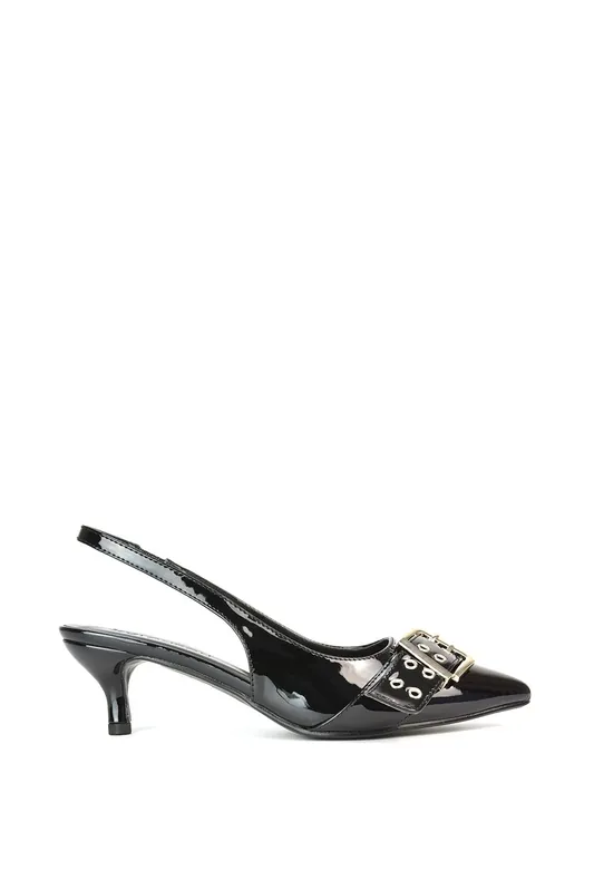 Lexi' Pointed Toe Kitten Heels With Buckle - XY London
