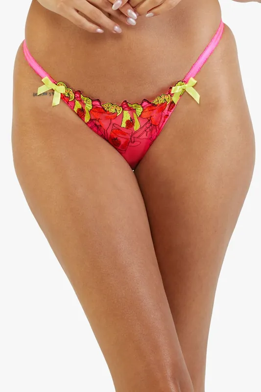 Magda Pink Neon Cocktail Embroidery Tanga Brief - Playful Promises