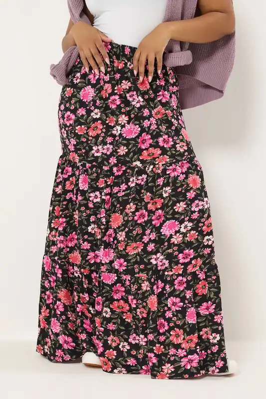 Floral Tiered Maxi Skirt - Yours