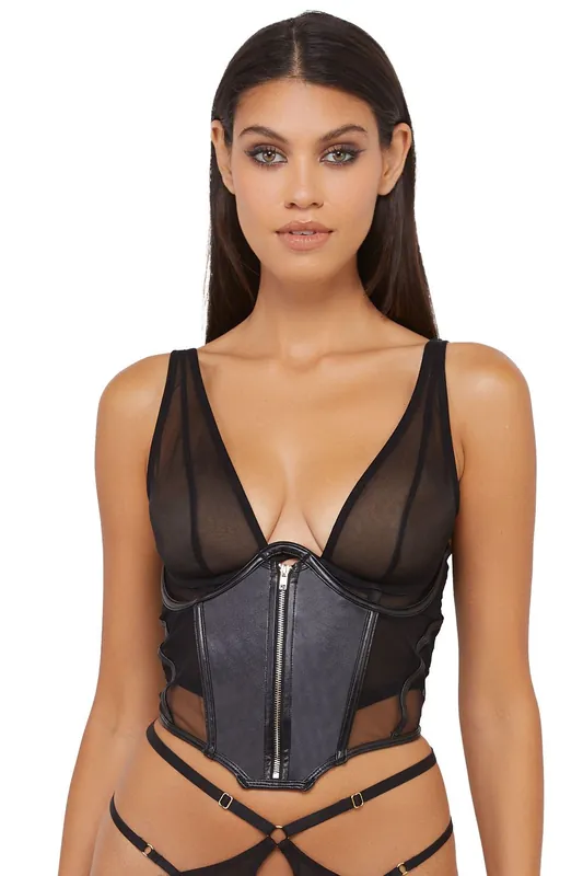 Maeve Black Vegan Leather 'Underbust Corset' - Playful Promises