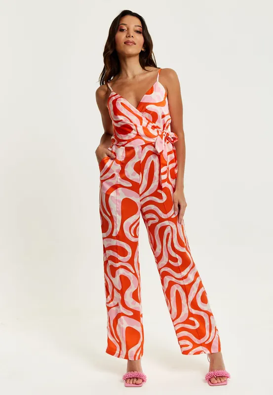Pink And Red Abstract Print Jumpsuit - Liquorish