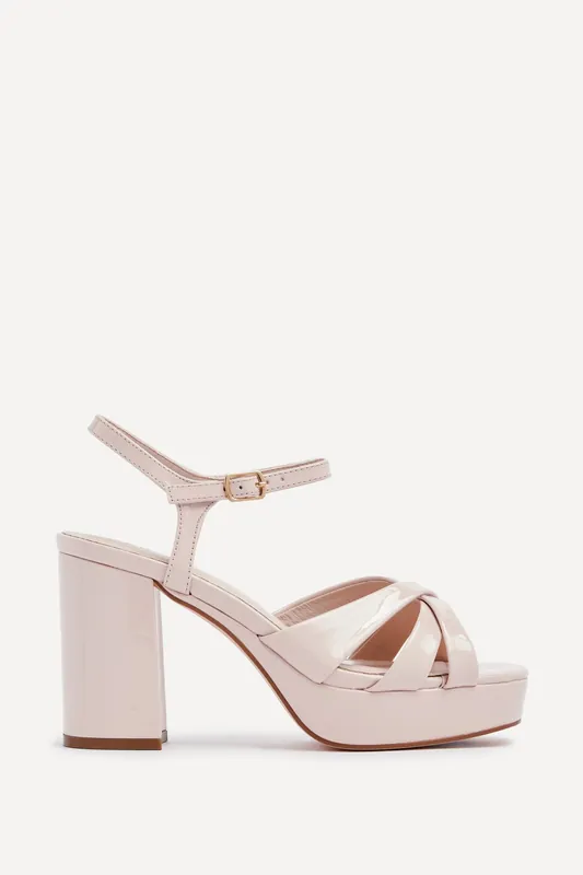 Keliah Nude Faux Patent Crossover Platform Heels - Linzi
