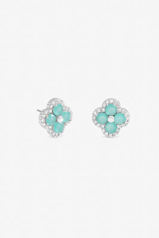 Silver Plated and Blue Clover Stud Earrings - Jon Richard