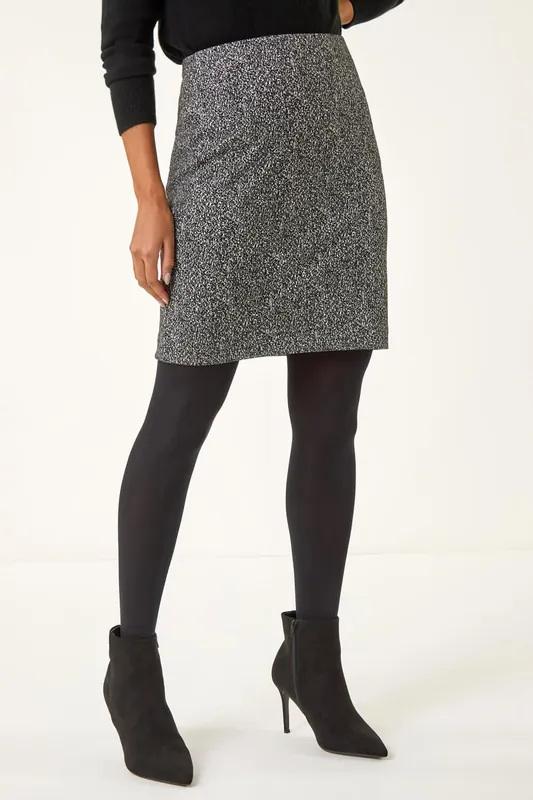 Smart Textured Elastic Waist Stretch Skirt - Roman