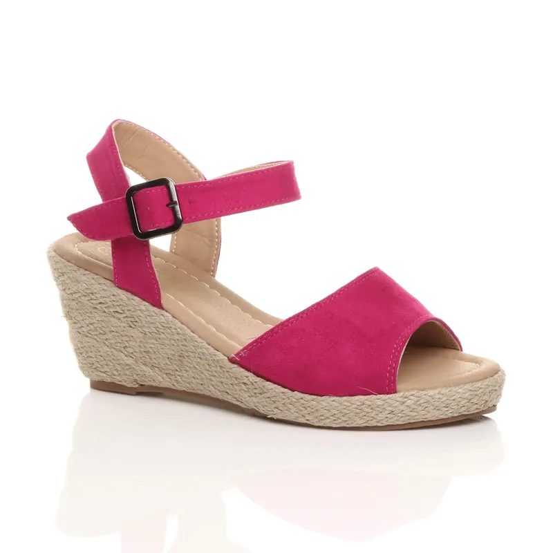 Mid Wedge Heel Ankle Strap Sandals Espadrilles - AJVANI