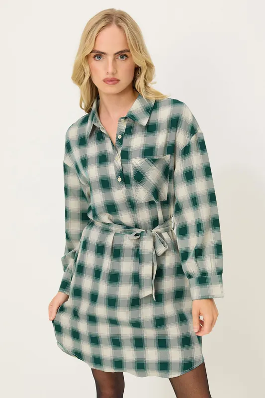 Petite Check Print Shirt Dress - PixieGirl