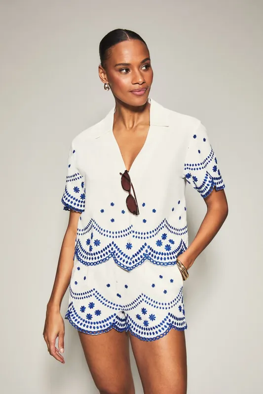 Bridal Knickerbox Broderie Floral Embroidered Shirt